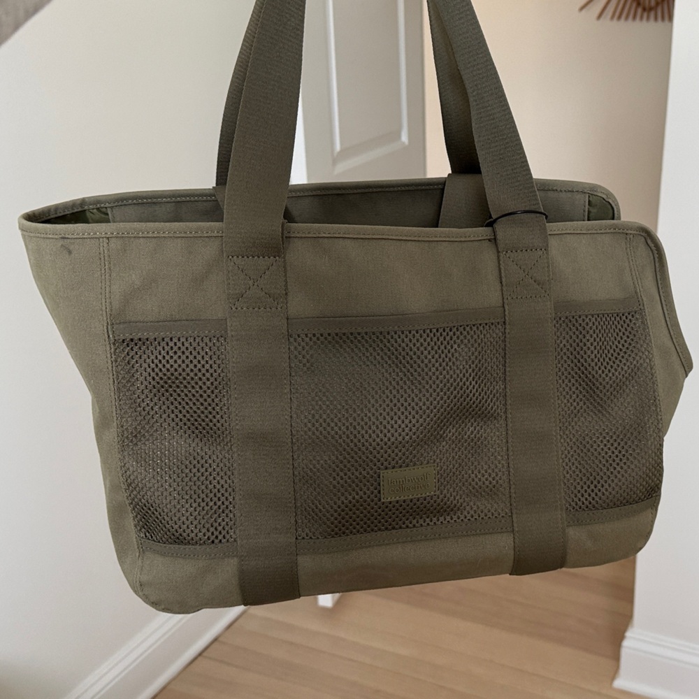 Olive Green Dog Carrier Tote with Mesh by Lambwolf Collective